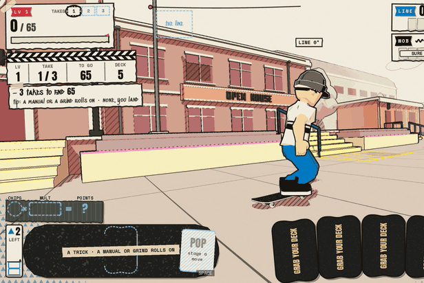 Four cards go onto the board and the name grows into a Tre Flip.
